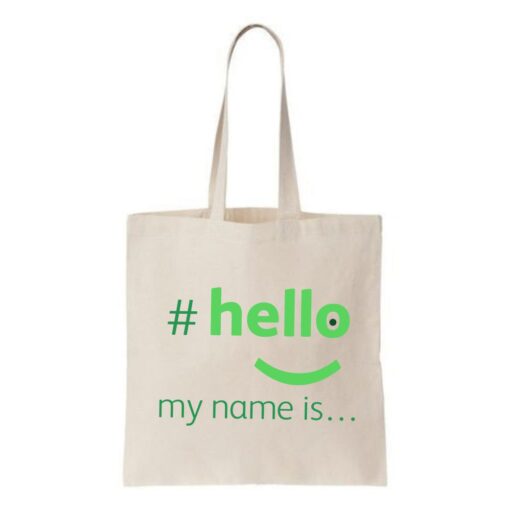 hello my name is shopping bag