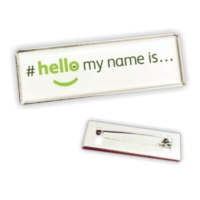 hello my name is lapel pin badge