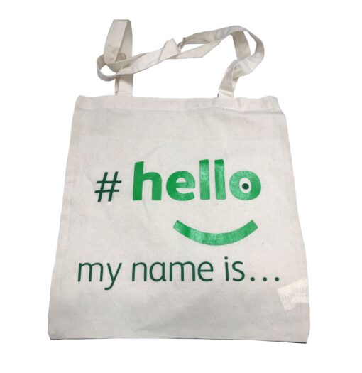 cotton bag hello my name is